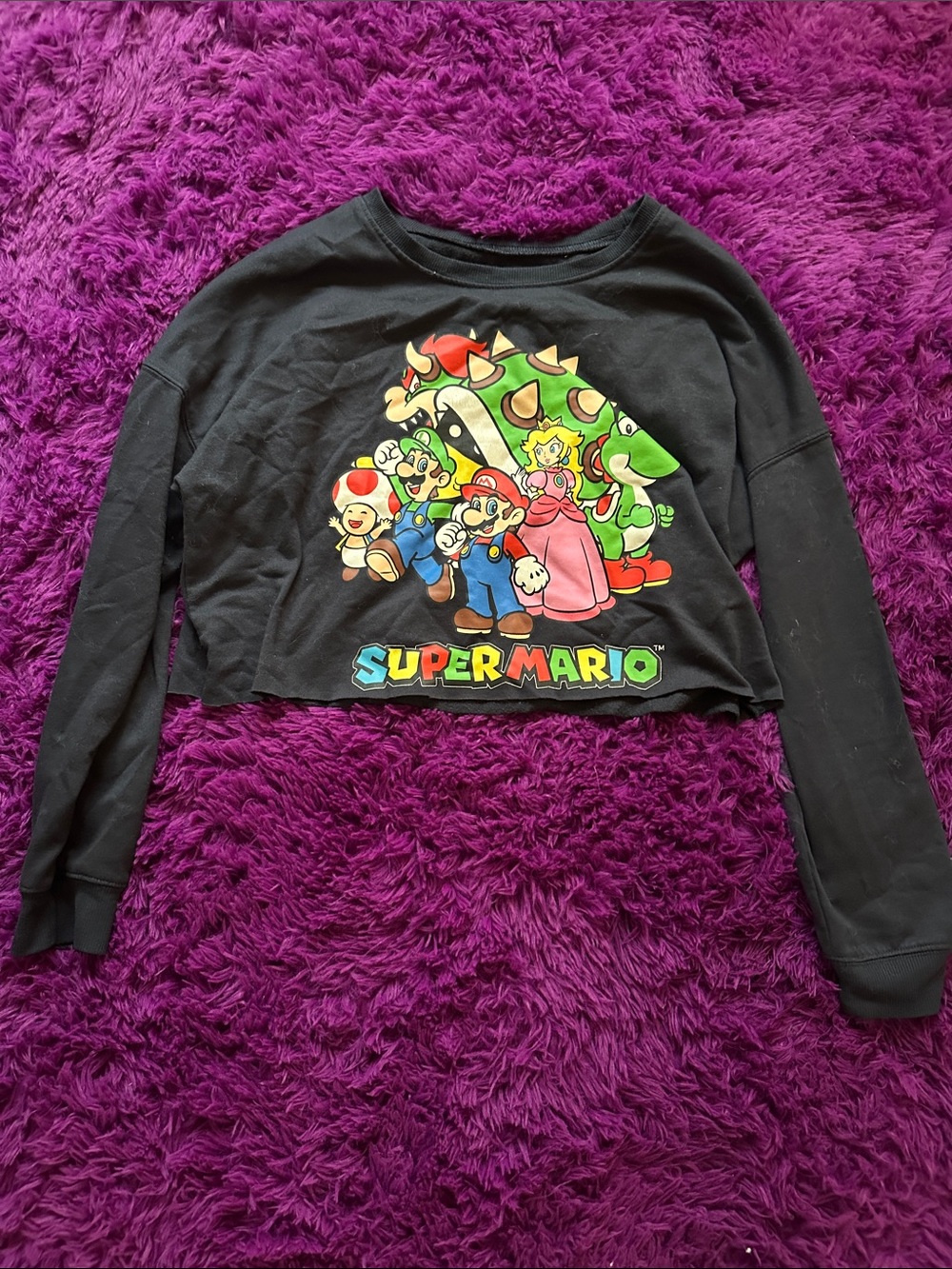 Nintendo Black Cropped Super Mario Character Sweatshirt